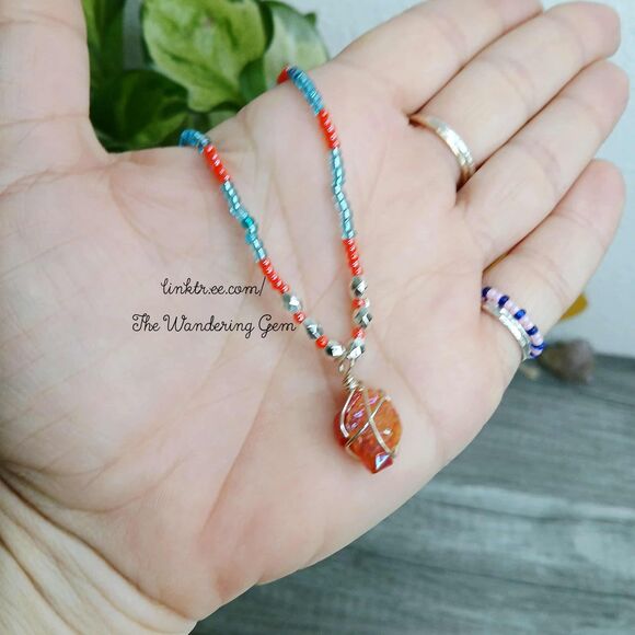 Aura Quartz Crystal Choker Necklace, Seed Bead Jewelry, 13" - Picture 5 of 5